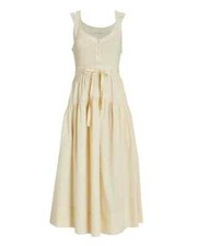 NEW Ulla Johnson Lilith Rib Poplin Combo Midi Dress In Ivory Size 12   #D6722