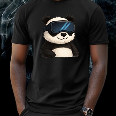 Men's Panda T-Shirt with VR Glasses Motif Cotton Size S to 5XL