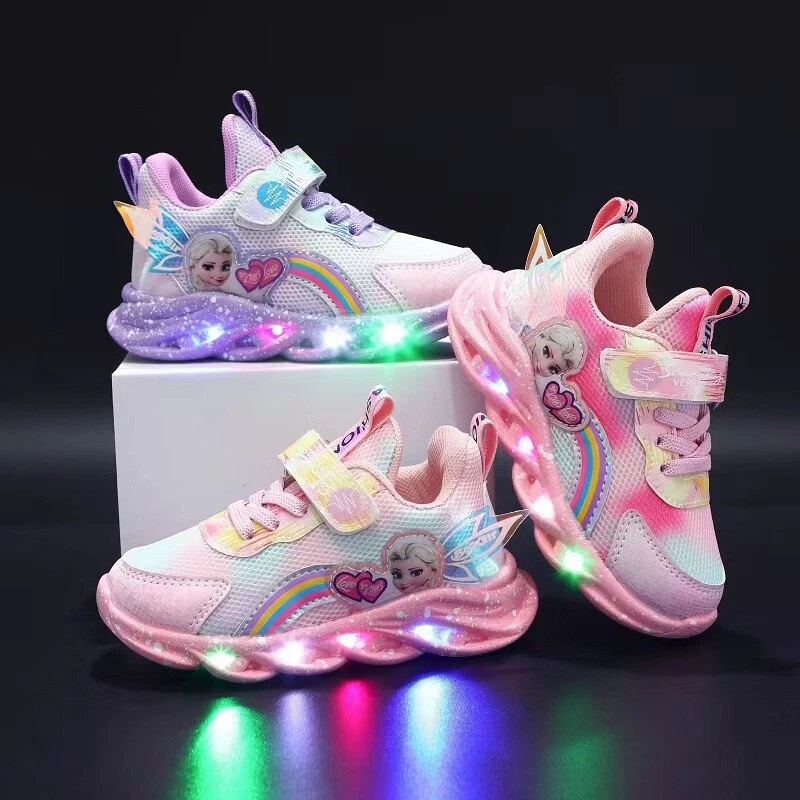Girls LED Luminous Sport Shoes Kids Children Princess Flashing