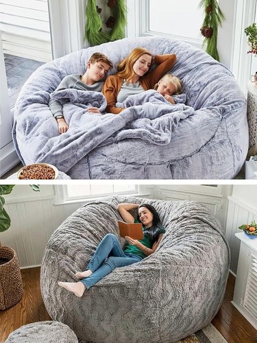 Bean Bag Chair for Adults Kids Without Filling Comfy Fluffy Giant Round Beanbag - Picture 6 of 7