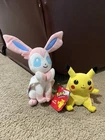 Vintage Hasbro Nintendo Pokemon PIKACHU Beanie Plush Toy 1998 & Sylveon Lot Of 2