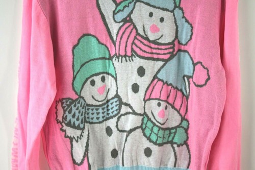Well Worn Girl Chillin With My Snowmies Pink Pullover Holiday Sweater Size XL - Picture 3 of 7