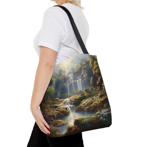 Tote Bag Reusable Bag Grocery Landscape Nature Waterfall Sunshine Trees River - Picture 13 of 13
