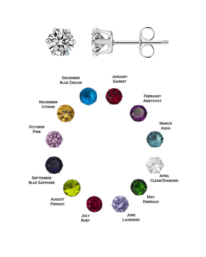 925 Sterling Silver Round Birthstone Stud Earrings for Women  