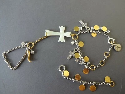 REMINISCENCE,BRACELET/BAGUE,MAIN OU PIED, CHAÎNE CROIX STRASS,DORE ARGENTE NACRE - Photo 1/4
