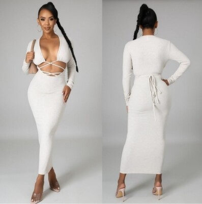 Long Sleeve Ribbed Cut Out Maxi Dress, Size Small | eBay
