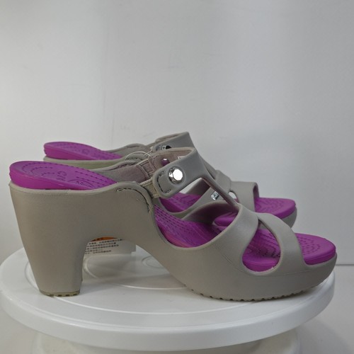 CROCS CYPRUS V HEELS WOMENS US 7 PLATINUM/WILD ORCHID POPULAR VIRAL SANDALS NWT - Picture 15 of 24