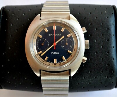 SELTENE Uhr Chronograph Sandoz Mov. Valjoux 7733 Charger Man.Vintage NOS NEU