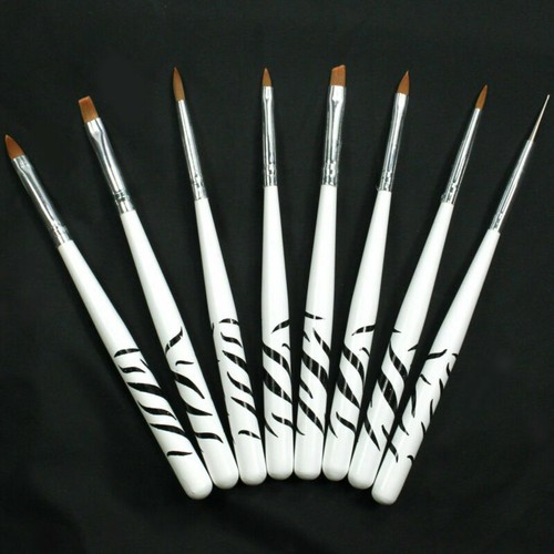 8Pcs Nail Art Zebra Design Brush Painting Pen Set Acrylic Drawing Liner To - Afbeelding 1 van 13