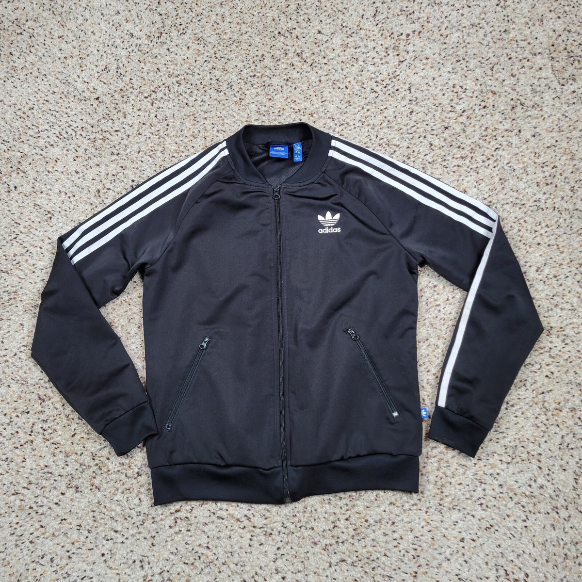 Adidas Jacket Womens Medium Black White Trefoil Lightweight Track