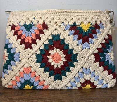#ad Womans Boho Crochet Clutch Purse Handbag NWT 11.5X8”