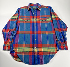 Vintage Ralph Lauren Country Pearl Snap Western Plaid Colorful Flannel Shirt M
