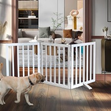 Freestanding Indoor Dog Gate for House Foldable Wood White Puppy Gate for Doo...