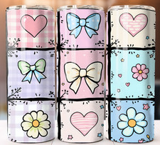 Floral Bow Pastel hearts, bows, flower Tumbler 20oz Cup Mug Hot Cold Lid Straw