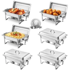 6 Pack 13.7Qt Chafing Dish Food Warmer Buffet Set Stainless Steel w/ Meal Clip