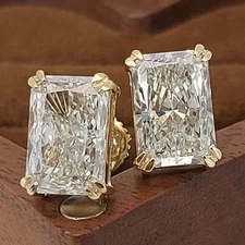 6 Ct Radiant-Cut G/VS1 Lab Grown Diamond Stud Solitaire Earring 14k Yellow Gold