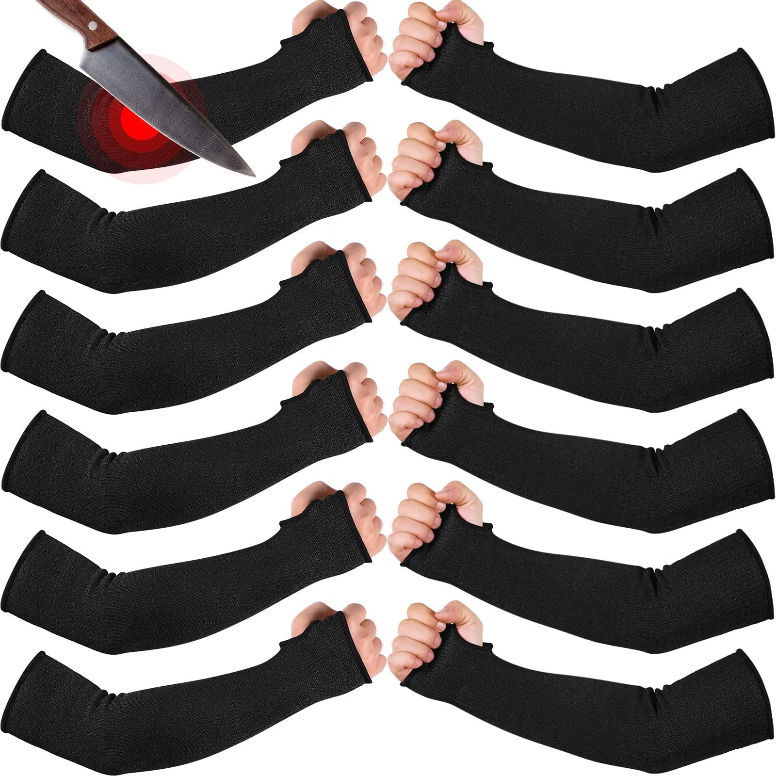 6 Pairs Level 5 Cut Resistant Sleeves with Thumb Hole 18 Inches Arm Protectio...