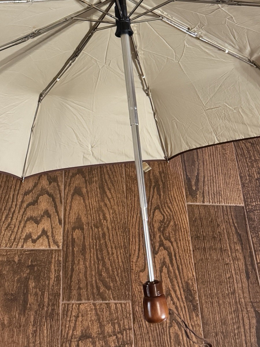 Bloomingdales Little Brown Umbrella Auto Push Button Compact Folding for Travel View 3