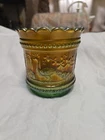 Antique Northwood " Peacock At The Fountain" Green And Gold Spooner- Chip