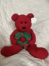 Ty Beanie Buddy 2006 Sparkly Red Holiday Bear Holding a Christmas Wreath 14  
