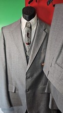 Vtg 1960/70s Union Made USA PSC 3pc Pinstriped Gray Suit 42L, Pants 36x30  Tie