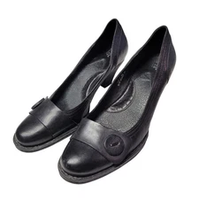 Born Black Leather Button Accent Block Heel Pumps Women's Size 10 42
