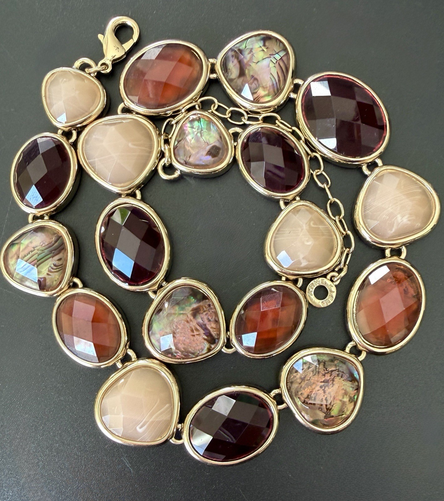 Anne Klein Multi Stone Abalone Shell Necklace Gol… - image 17