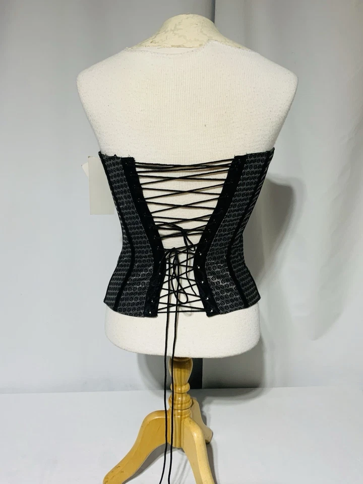 Tesa Classics Bustier Corset Womens Sz 34 Black Silver Boning Lace Zipper - Image 3 of 4