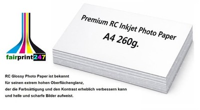 Hochprofessionelles RC PREMIUM Fotopapier glänzend A4 260 g/m² TOP