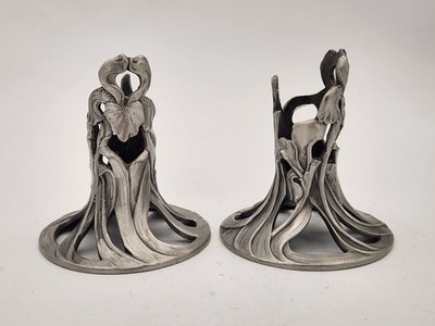 VTG Set Of 2 Seagull Pewter Iris Taper Candlestick Holders 1989 Canada SIGNED