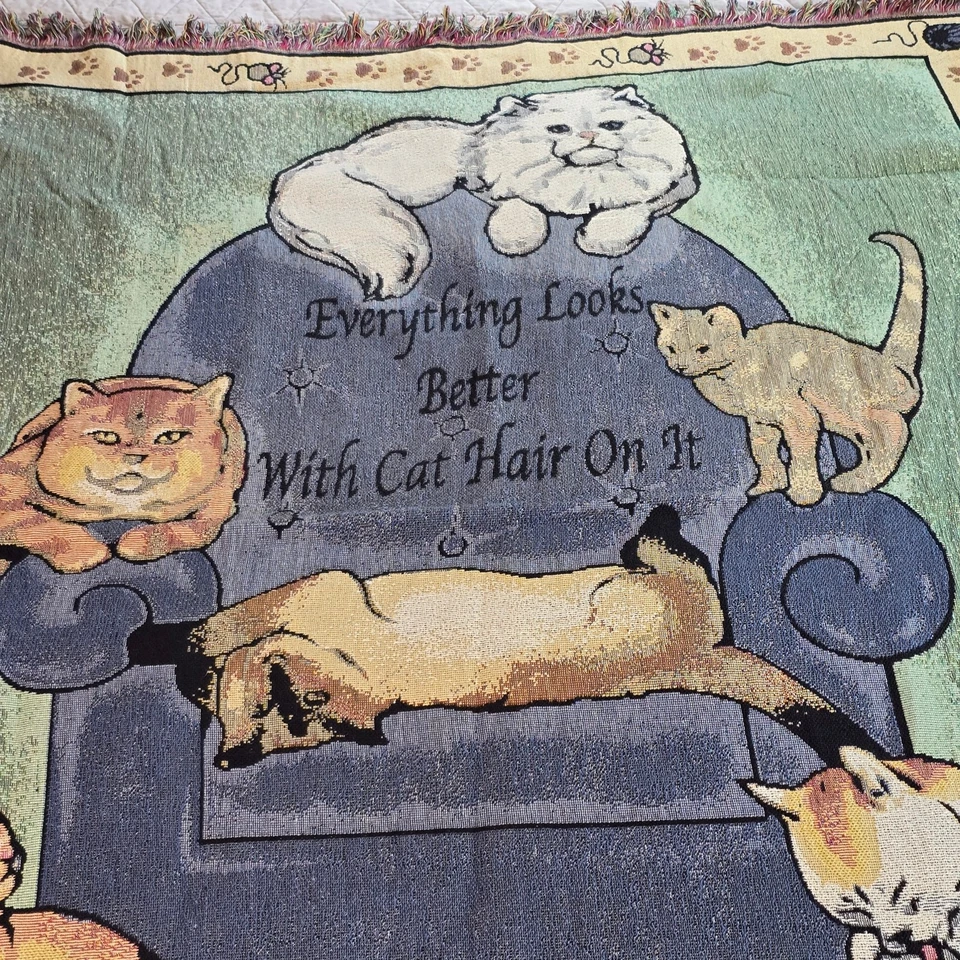 Woven Tapestry Cat Throw Blanket Multicolored Cotton Cat Lover Gift Animal Lover - Image 2 of 4