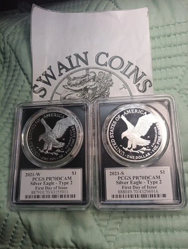 2021 W & S American SILVER EAGLE PR70 DCAM FDOI EMILY DAMSTRA Set EF106-7