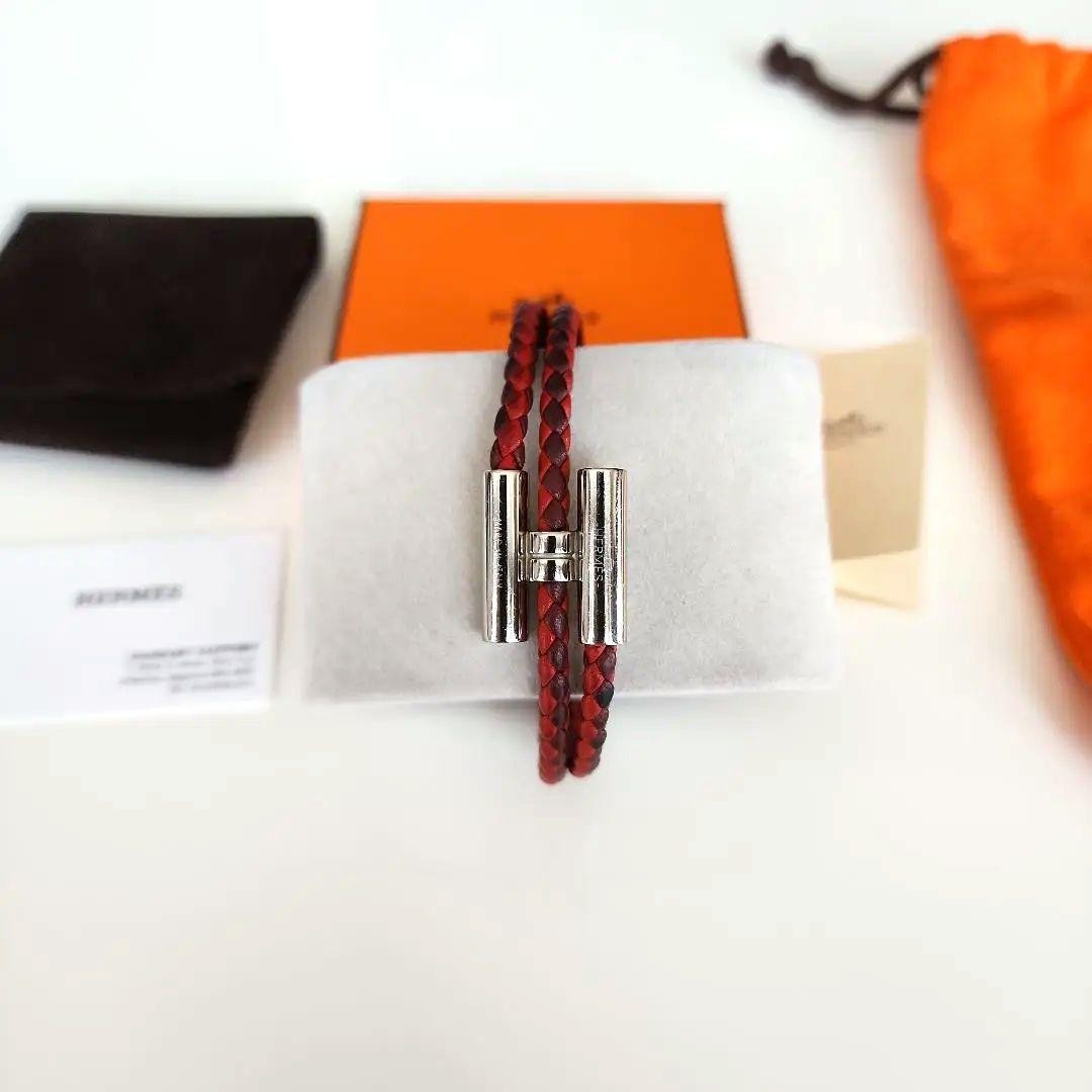 Hermes Turni Tresse Braided Leather Bracelet Navy 7.5