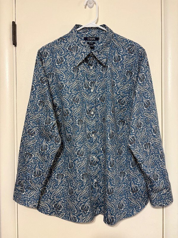 Ralph Lauren CHAPS Women's Plus No Iron Floral Paisley Button-Front Shirt Top 2X