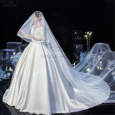 New 2T Satin Edge Wedding Veil Cover Face Bridal Veils with Comb Cheap 300 380