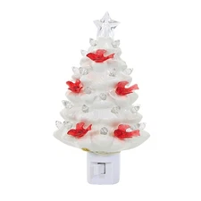Roman White Tree Night Light Nightlight Red Bird Cardinal Electric Plug-In