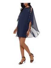 XSCAPE Womens Navy Boat Neck Short Sheath Cocktail Dress Size: 6
