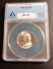 1947-D Washington Silver Quarter ANACS MS65