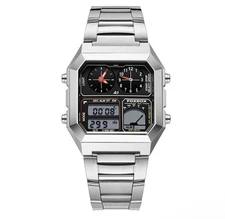 LIGE FOXBOX Men Watch Rectangle Wristwatch Digital Silver Steel Business Watches