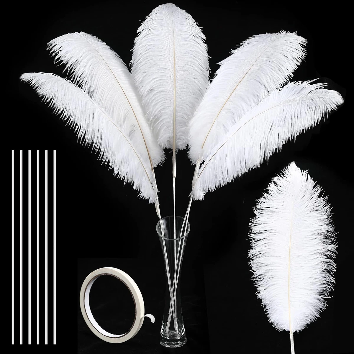 White Large Ostrich Feathers 10Pcs Making Kit 34inch Extra Large