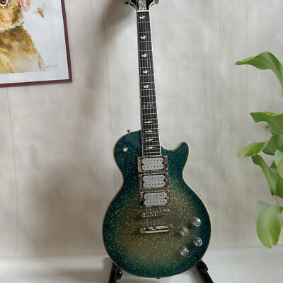 Custom LP Ace Frehley Glitter Blue Electric Guitar HHH Pickups Chrome Hardware 