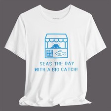 Cat Big Catch Unisex Tee, Funny Cat Shirt, Fish Market Graphic T-Shirt, Animal