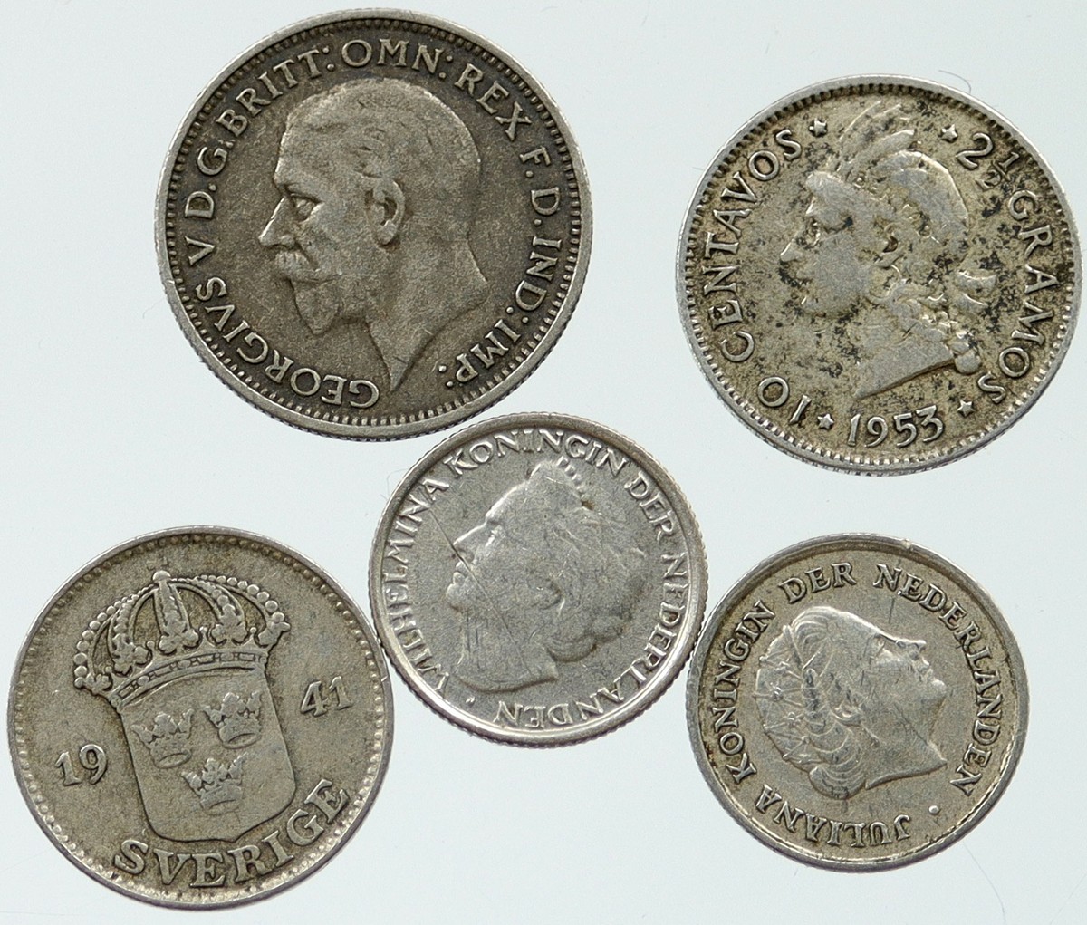 Lot of 5 Silver WORLD COINS Authentic Collection Vintage