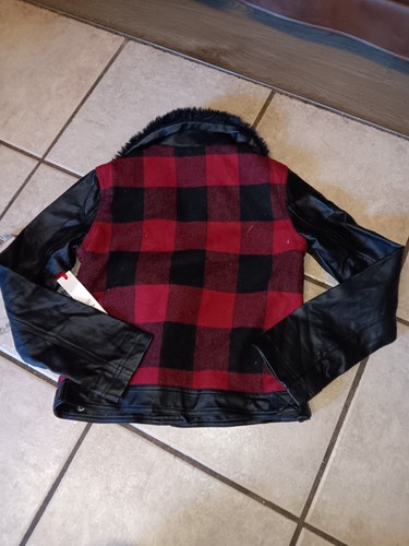 Sally M Moto Jacket Buffalo Plaid And Vegan Leather Girls Size - Picture 6 of 8