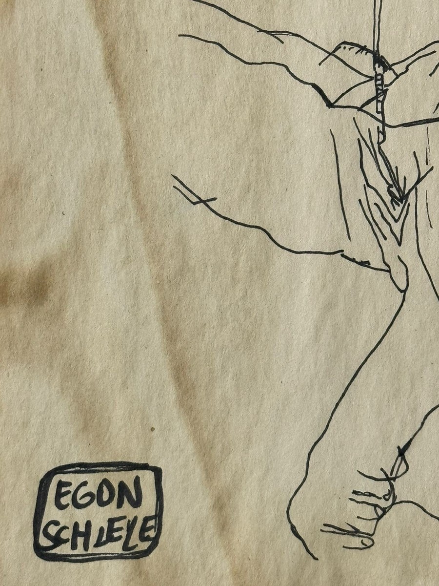 アート・デザイン・音楽 Egon Schiele Egon Schiele (Handmade) Drawing On old Paper Signed