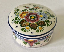 Vintage Deft Trinket Box, Floral Hand Painted, Signed