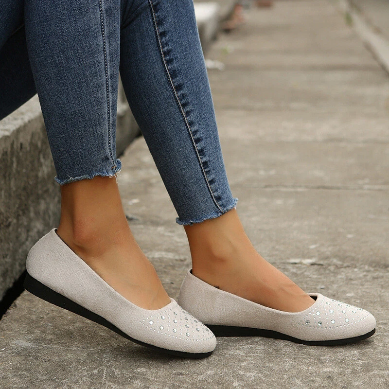 Womens Casual Slip On Women Ballet Flats Comfort Rhinestone Shoes Moccasin Daily
