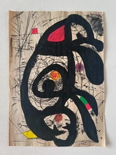 Joan Miro (Handmade) Drawing mixed media on paper signed & stamped