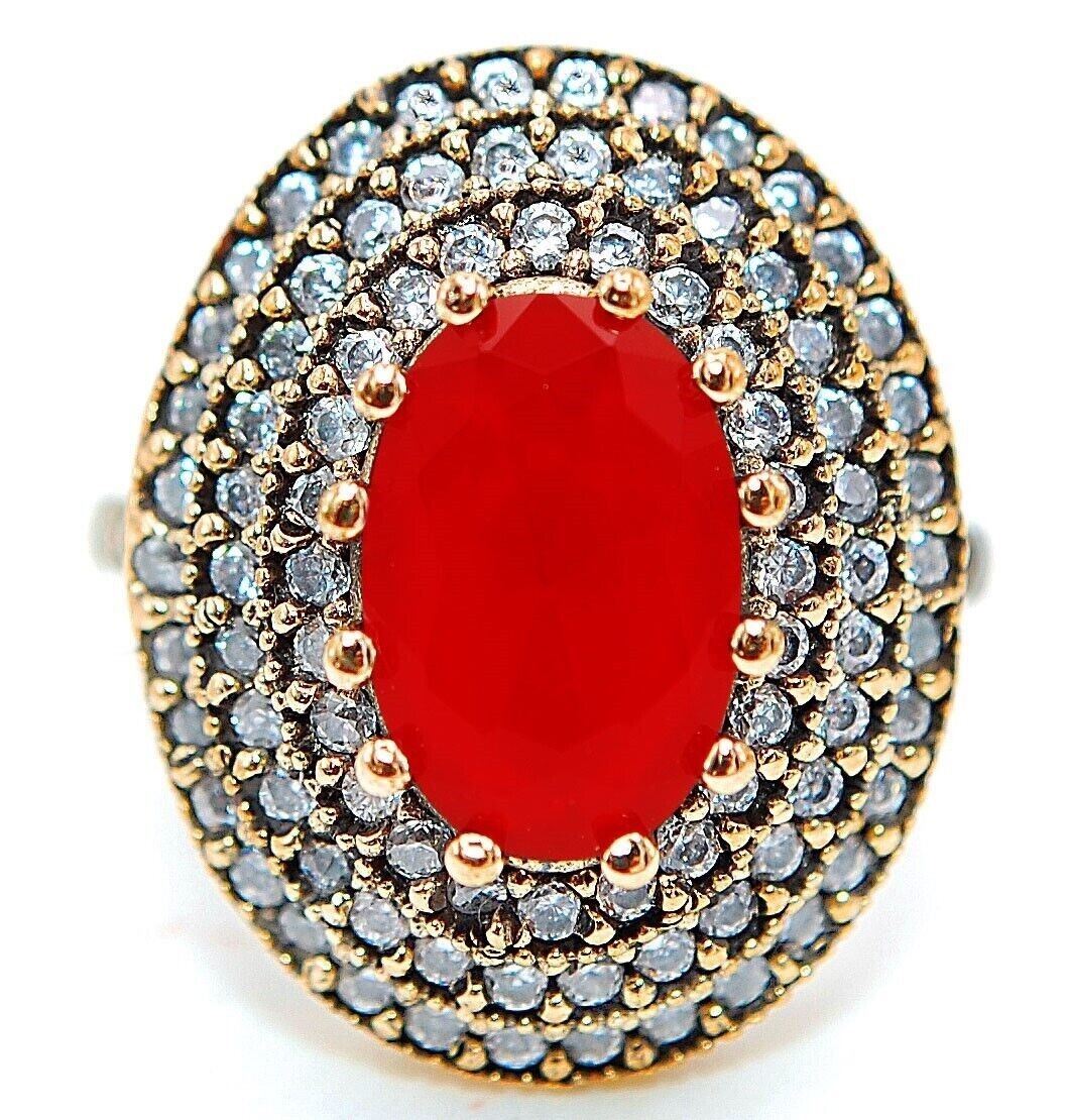 Sterling Silver Ottoman Empire Style 6CT Garnet Topaz Ring Size 9 HB1-7