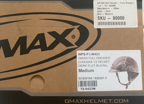 NEW GMAX GM-35X HALF HELMET FULL DRESSED~ MEDIUM ~ DERK FLAT BLACK/SIL 72-5423M